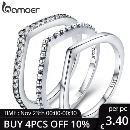 [add to cart win phone] BAMOER 100% 925 Sterling Silver Water Droplet Clear CZ Finger Rings for Women Wedding Gift PA7649