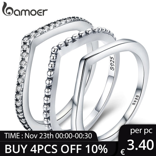 [add to cart win phone] BAMOER 100% 925 Sterling Silver Water Droplet Clear CZ Finger Rings for Women Wedding Gift PA7649