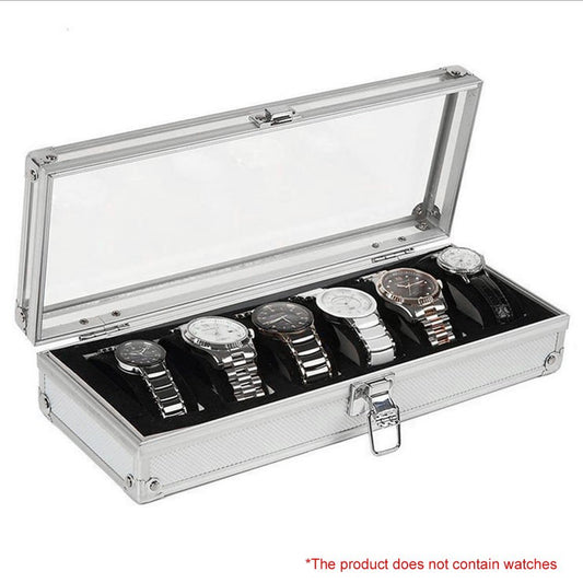 6 Grid Insert Slots Jewelry Display Storage Case Aluminium Watch Box Organizer Holder Packaging Silver For Men Valentine Gift
