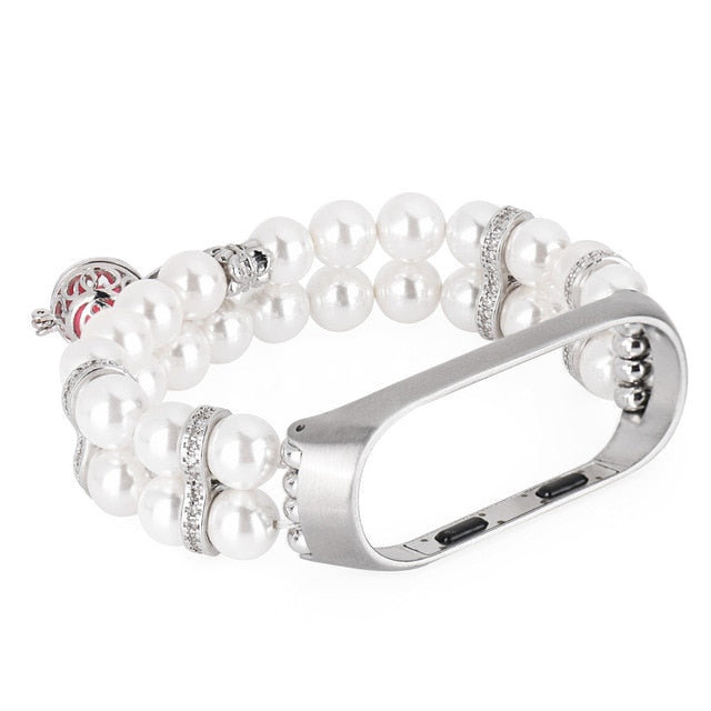 Women Beads Jewelry Bracelet for Xiaomi Mi Band 5 4 3 Watch Strap for MIband5 4 Chain Faux Pearl Luxury Wrist Belt