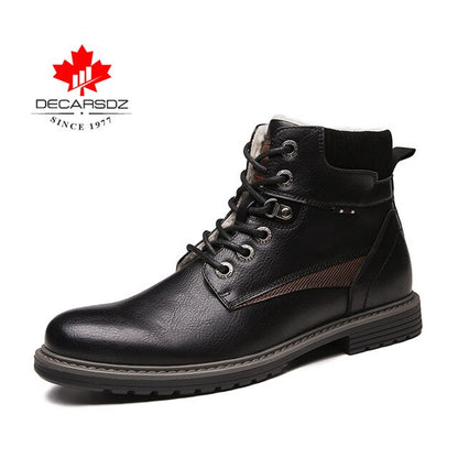 DECARSDZ Men Winter Boots 2020 Autumn New Fashion Shoes Men Boots Comfy Lace-up Leather Warm Short plush Men's Boots Men Shoes