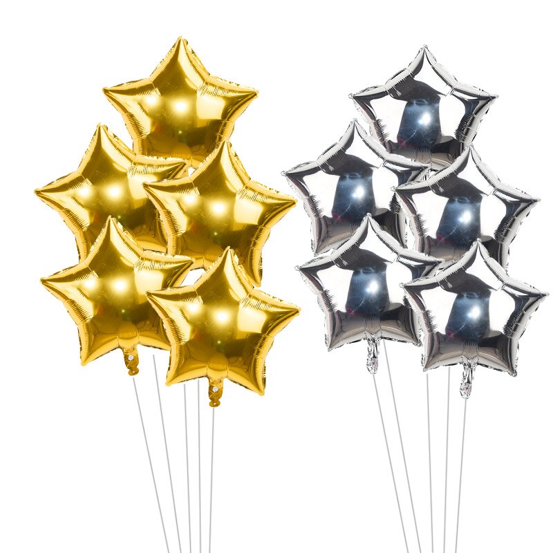 5pcs/lot 18inch Gold Silver Red Star Penta Shaped Foil Balloon Party Decoration Pentagram Globos Wedding Birthday Party Supplies
