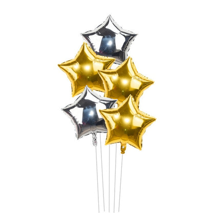 5pcs/lot 18inch Gold Silver Red Star Penta Shaped Foil Balloon Party Decoration Pentagram Globos Wedding Birthday Party Supplies