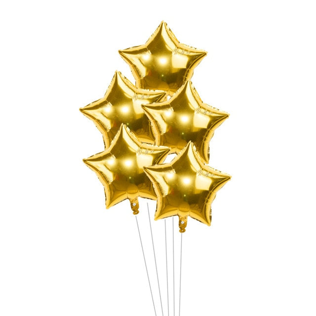 5pcs/lot 18inch Gold Silver Red Star Penta Shaped Foil Balloon Party Decoration Pentagram Globos Wedding Birthday Party Supplies