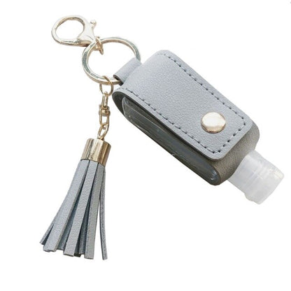 30ml Portable Empty Hand Sanitize Bottle with Tassels Leather Keychain Holder Q0KD