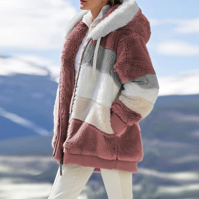 Women's Winter Coat Fashion jacket woman Casual Stitching Plaid Hooded Zipper Ladies Coat Outer Wear Korean Coat 2020