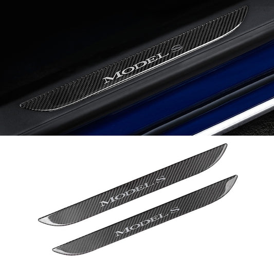 2pcs Real carbon fiber Car Door Sill Scuff Plate for Tesla MODEL S frond and rear door welcome pedal protection strip decoration