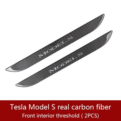 2pcs Real carbon fiber Car Door Sill Scuff Plate for Tesla MODEL S frond and rear door welcome pedal protection strip decoration