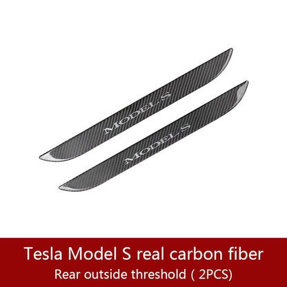 2pcs Real carbon fiber Car Door Sill Scuff Plate for Tesla MODEL S frond and rear door welcome pedal protection strip decoration