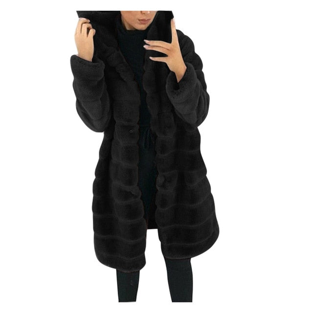 2020 Winter Thicken Warm long faux fur coat Hooded Hairy Warm  Fluffy Ladies Jackets Outwear Plus Size for women