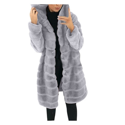 2020 Winter Thicken Warm long faux fur coat Hooded Hairy Warm  Fluffy Ladies Jackets Outwear Plus Size for women