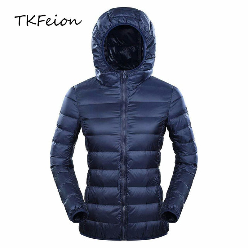 Plus 7XL 8XL Down Jacket Women Hooded Ultra Light Warm Duck Down Filler Female Feather Spring Autumn Thin Slim Windbreaker Coats