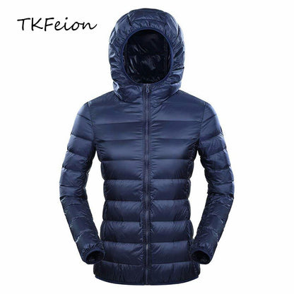 Plus 7XL 8XL Down Jacket Women Hooded Ultra Light Warm Duck Down Filler Female Feather Spring Autumn Thin Slim Windbreaker Coats