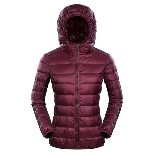 Plus 7XL 8XL Down Jacket Women Hooded Ultra Light Warm Duck Down Filler Female Feather Spring Autumn Thin Slim Windbreaker Coats