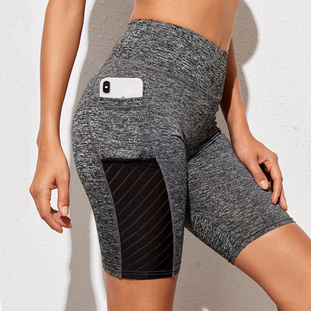 CHRLEISURE Mesh Yoga Pants With Pocket Women Seamless Sports Legging Running Pants Stretchy Breathable Workout Gym Leggings