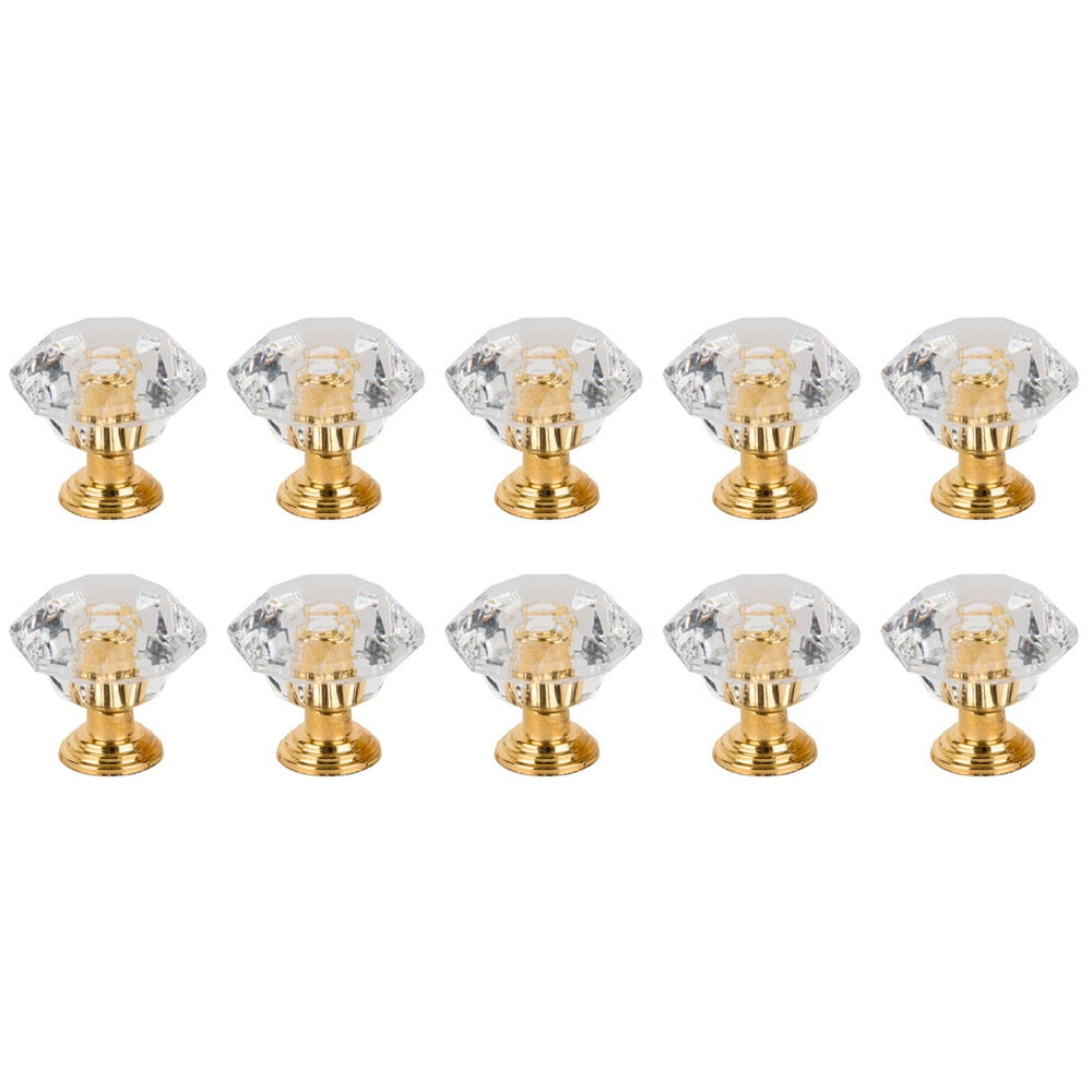 10pcs/set Drawer Furniture Knob Pull Handle Use for Knob Cupboard Cabinet Drawer Fittings  Gold Diamond Crystal Shape Acrylic