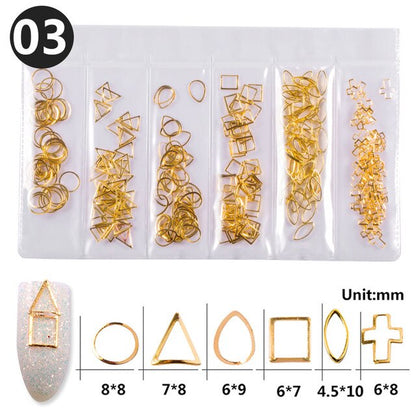 1 Pack Mixed 3D DIY Hollow Metal Frame Nail Art Decorations Gold Rivet Manicure Accessories Summer Shell Slider Nail Studs