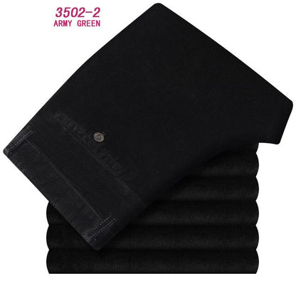 Autumn and winter Pants Men Black Khaki Corduroy Business Casual Pants loose elastic Straight pants thick trousers Male