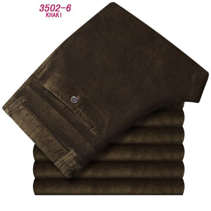 Autumn and winter Pants Men Black Khaki Corduroy Business Casual Pants loose elastic Straight pants thick trousers Male