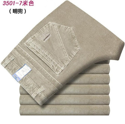 Autumn and winter Pants Men Black Khaki Corduroy Business Casual Pants loose elastic Straight pants thick trousers Male