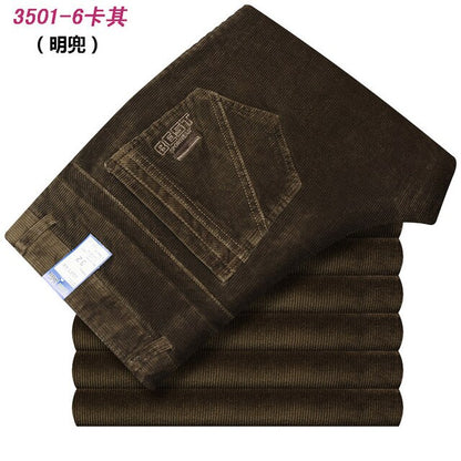 Autumn and winter Pants Men Black Khaki Corduroy Business Casual Pants loose elastic Straight pants thick trousers Male
