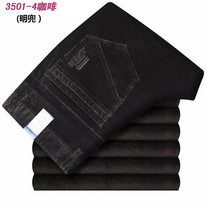 Autumn and winter Pants Men Black Khaki Corduroy Business Casual Pants loose elastic Straight pants thick trousers Male