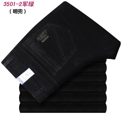 Autumn and winter Pants Men Black Khaki Corduroy Business Casual Pants loose elastic Straight pants thick trousers Male