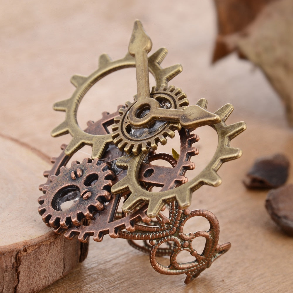 DoreenBeads Fashion Stempunk Rings Antique Bronze Copper Gear Watch Style Vintage Pattern Punk Series Jewelry Gift,1 Piece