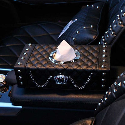 Crown Series Inerior Accessories for Girls Leather Car Steering Wheel Covers Sun Visor Tiessue Box Pillows Seatbelt Shifter Sets