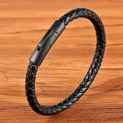 TYO Custom Minimalist Stainless Steel Watch Real Leather Braided Bangle Bracelet for Men's Women Fashion Jewelry Gifts