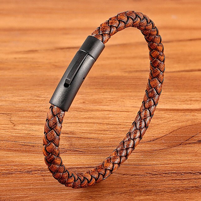 TYO Custom Minimalist Stainless Steel Watch Real Leather Braided Bangle Bracelet for Men's Women Fashion Jewelry Gifts