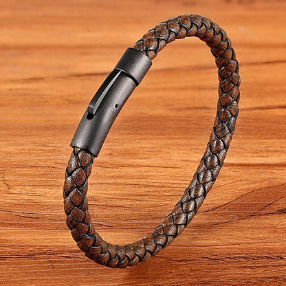 TYO Custom Minimalist Stainless Steel Watch Real Leather Braided Bangle Bracelet for Men's Women Fashion Jewelry Gifts