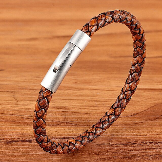 TYO Custom Minimalist Stainless Steel Watch Real Leather Braided Bangle Bracelet for Men's Women Fashion Jewelry Gifts