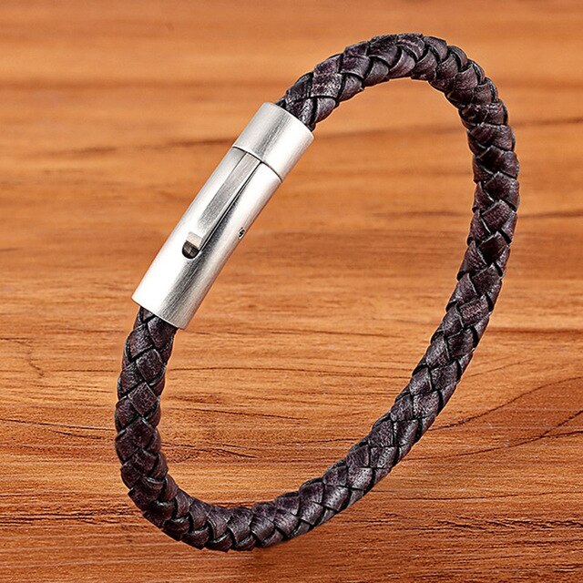 TYO Custom Minimalist Stainless Steel Watch Real Leather Braided Bangle Bracelet for Men's Women Fashion Jewelry Gifts