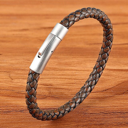 TYO Custom Minimalist Stainless Steel Watch Real Leather Braided Bangle Bracelet for Men's Women Fashion Jewelry Gifts