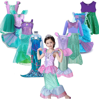 Girls Little Mermaid Ariel Princess Dress Cosplay Costumes For Kids Baby Girl Mermaid Dress Up Sets Children Halloween Clothing